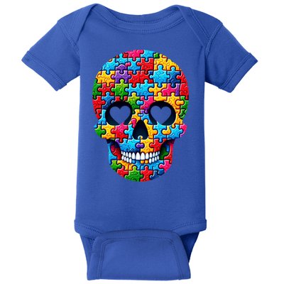 Autism Puzzle Skull Artistic Autism Awareness Support Gift Baby Bodysuit
