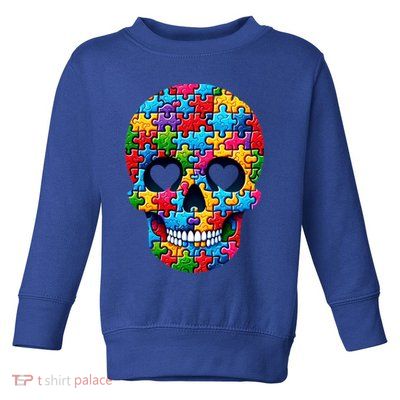 Autism Puzzle Skull Artistic Autism Awareness Support Gift Toddler Sweatshirt