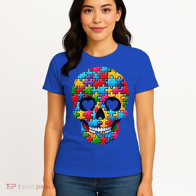 Autism Puzzle Skull Artistic Autism Awareness Support Gift Womens T-Shirt
