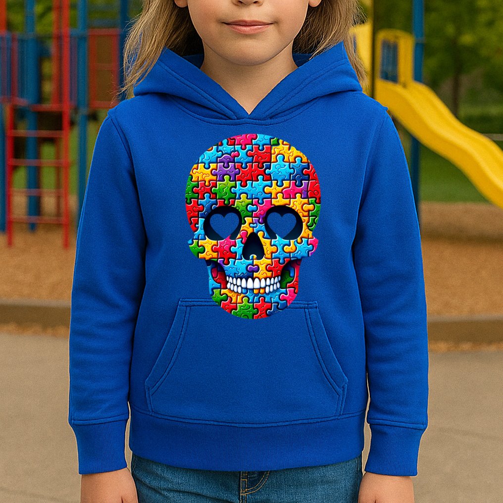 Autism Puzzle Skull Artistic Autism Awareness Support Gift Kids Hoodie