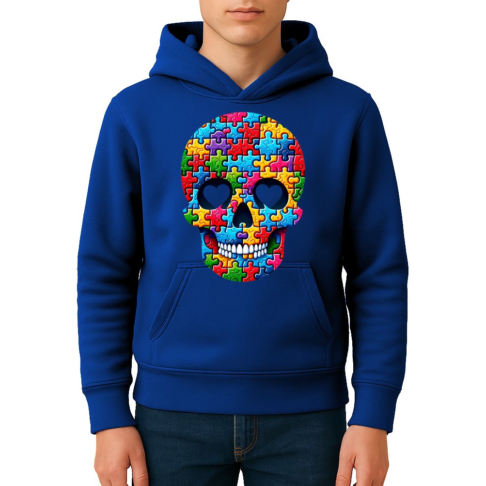 Autism Puzzle Skull Artistic Autism Awareness Support Gift Kids Hoodie