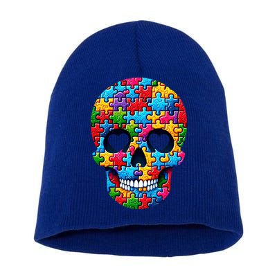 Autism Puzzle Skull Artistic Autism Awareness Support Gift Short Acrylic Beanie