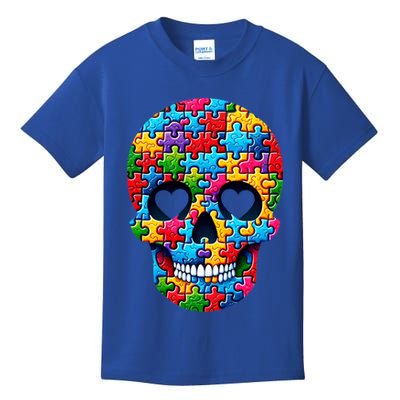 Autism Puzzle Skull Artistic Autism Awareness Support Gift Kids T-Shirt