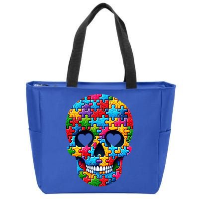 Autism Puzzle Skull Artistic Autism Awareness Support Gift Zip Tote Bag