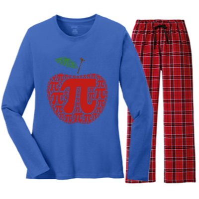 Apple Pi Symbol Pi Day 3/14 Teacher Math Nerd Geek Word Art Meaningful Gift Women's Long Sleeve Flannel Pajama Set 