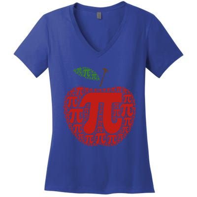 Apple Pi Symbol Pi Day 3/14 Teacher Math Nerd Geek Word Art Meaningful Gift Women's V-Neck T-Shirt