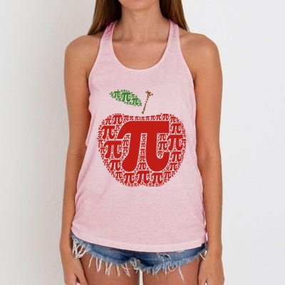 Apple Pi Symbol Pi Day 3/14 Teacher Math Nerd Geek Word Art Meaningful Gift Women's Knotted Racerback Tank