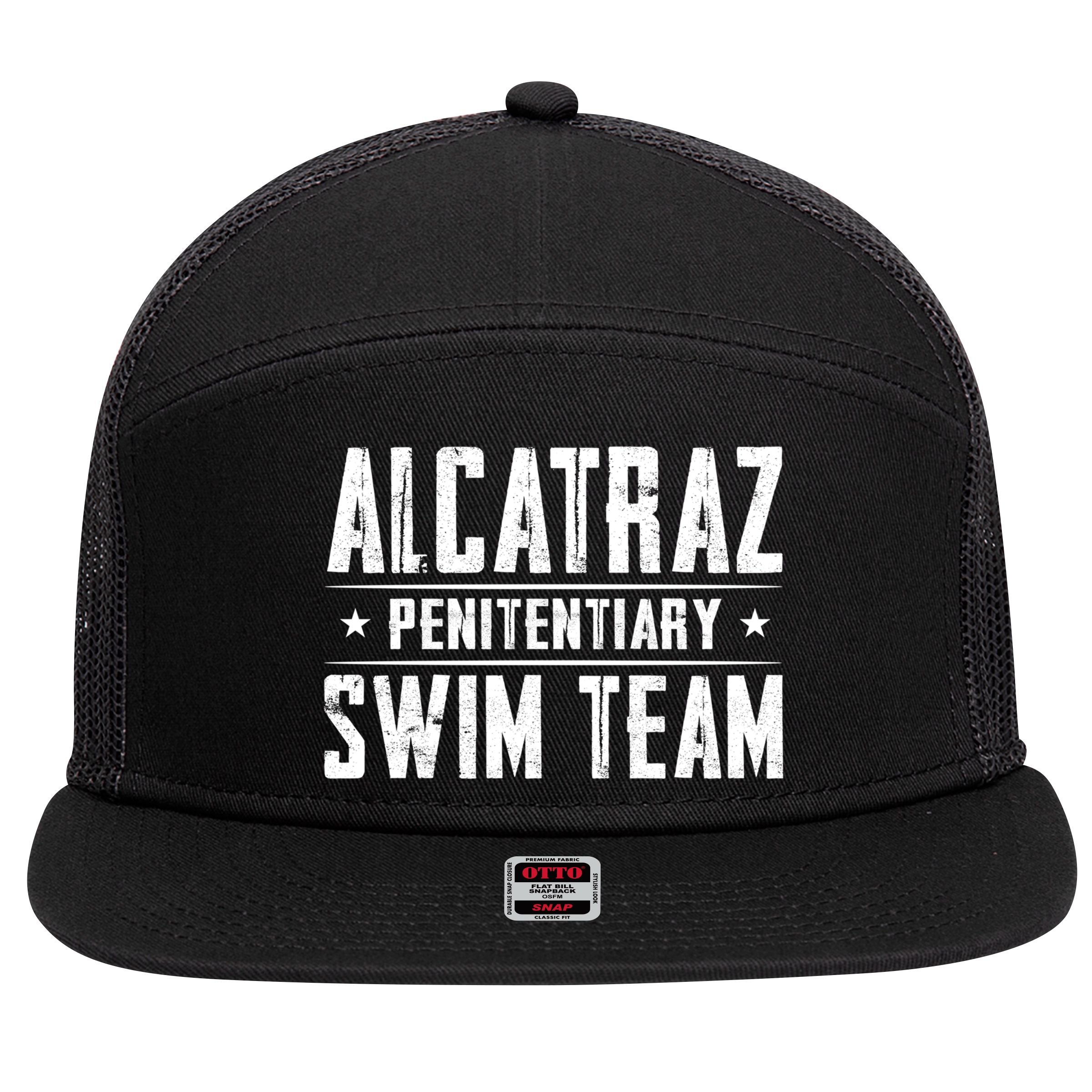Alcatraz Penitentiary Swim Team Gift 7 Panel Mesh Trucker Snapback Hat