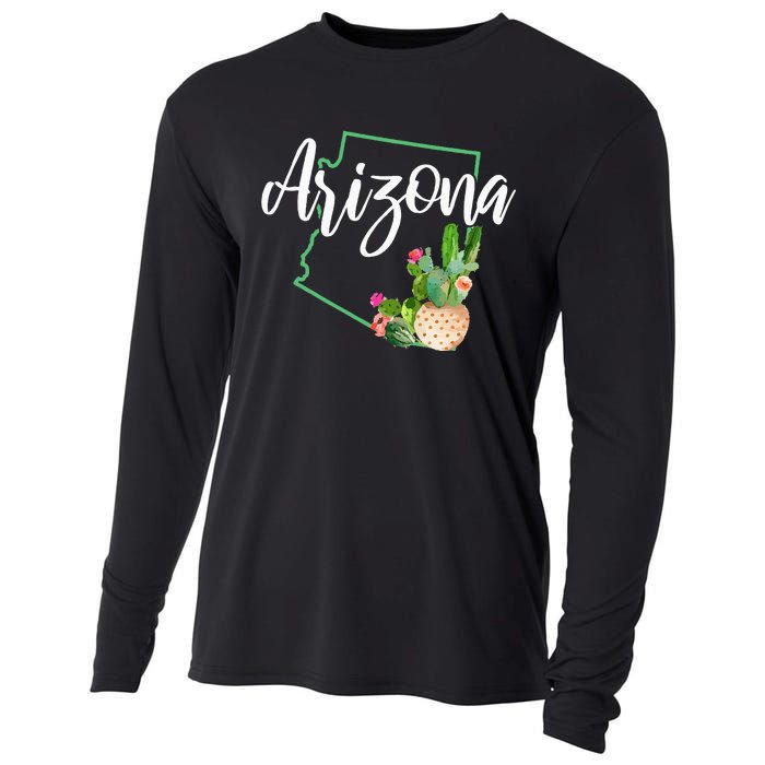 Arizona Pride State Map Cactus Vintage Arizona Cooling Performance Long Sleeve Crew