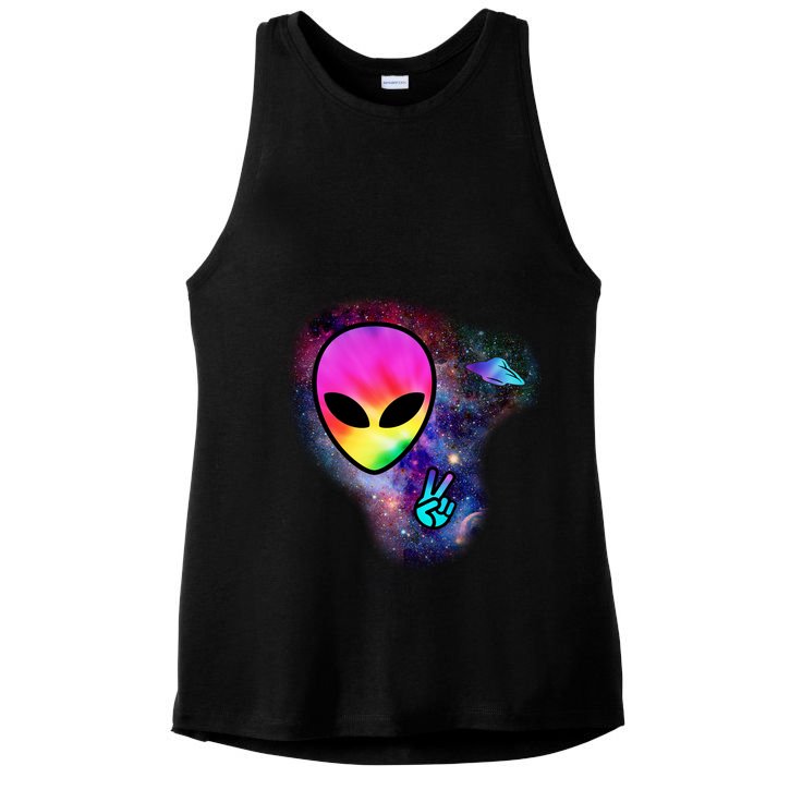 Alien Peace Space Ship Ladies PosiCharge Tri-Blend Wicking Tank