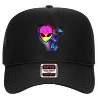 Alien Peace Space Ship High Crown Mesh Back Trucker Hat