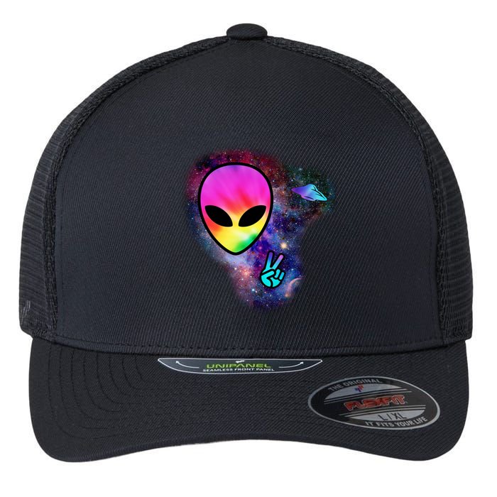 Alien Peace Space Ship Flexfit Unipanel Trucker Cap