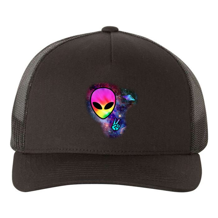 Alien Peace Space Ship Yupoong Adult 5-Panel Trucker Hat