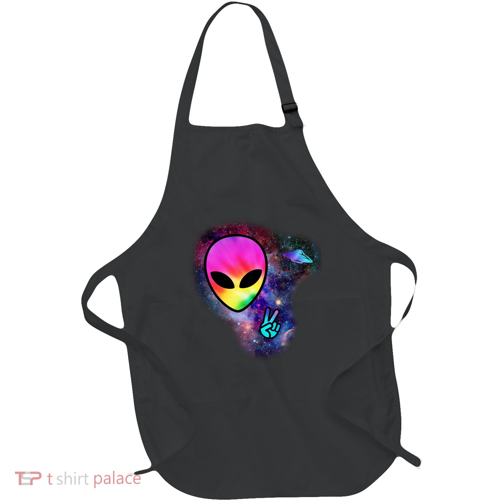 Alien Peace Space Ship Full-Length Apron With Pockets