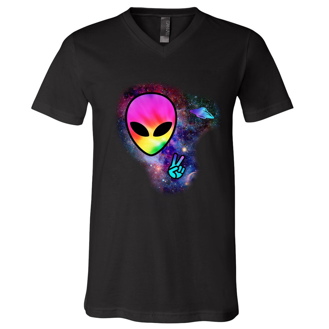 Alien Peace Space Ship V-Neck T-Shirt