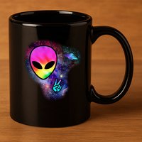 Alien Peace Space Ship 11oz C Handle Ceramic Mug