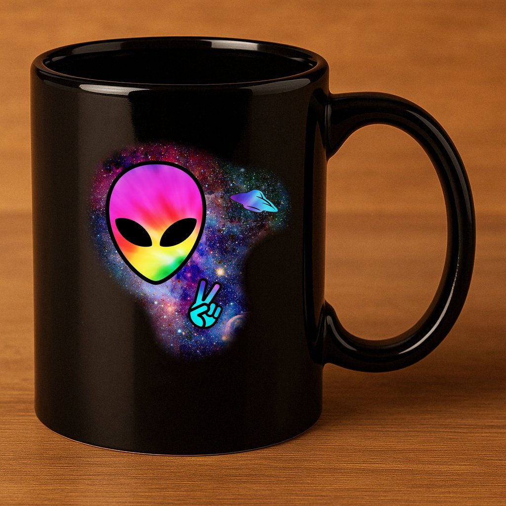 Alien Peace Space Ship 11oz C Handle Ceramic Mug