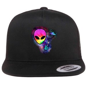 Alien Peace Space Ship Flat Bill Trucker Hat