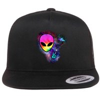 Alien Peace Space Ship Flat Bill Trucker Hat