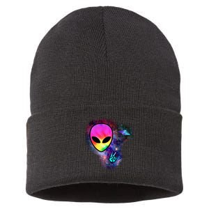 Alien Peace Space Ship Sustainable Knit Beanie