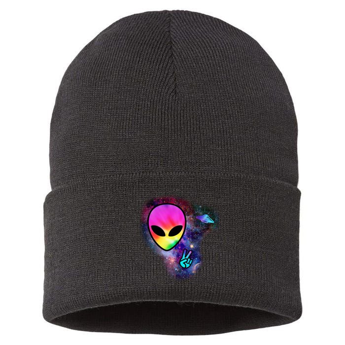 Alien Peace Space Ship Sustainable Knit Beanie