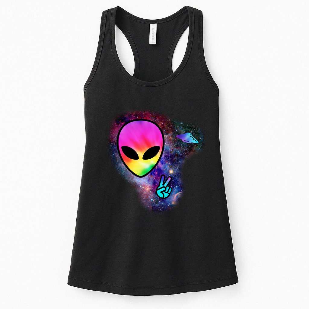 Alien Peace Space Ship Womens Tank Top