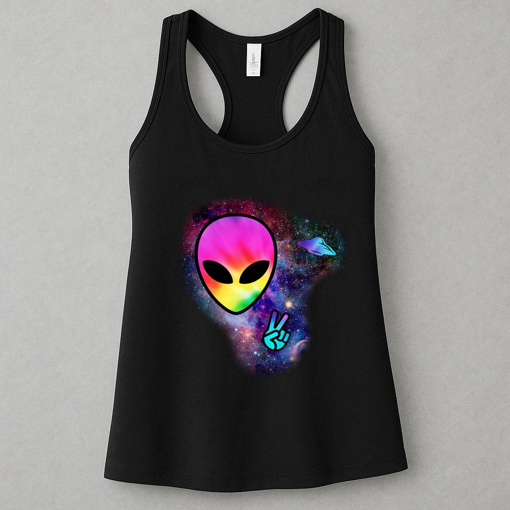 Alien Peace Space Ship Womens Tank Top