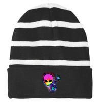 Alien Peace Space Ship Striped Beanie with Solid Band