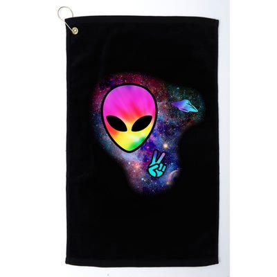 Alien Peace Space Ship Golf Towel