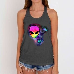 Alien Peace Space Ship Women's Knotted Racerback Tank