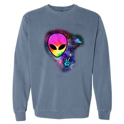 Alien Peace Space Ship Garment-Dyed Sweatshirt