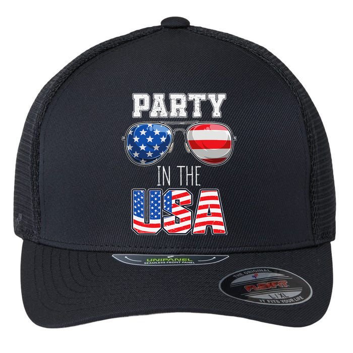 American Patriotic Sunglasses 4th of July USA Flag Flexfit Unipanel Trucker Cap