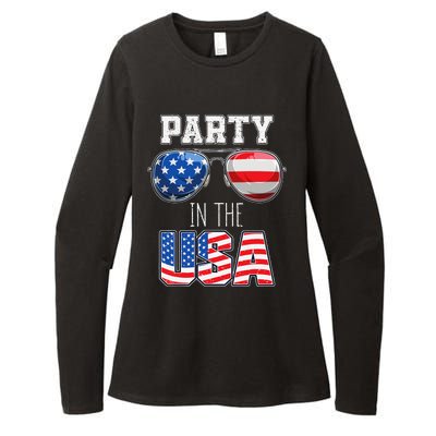 American Patriotic Sunglasses 4th of July USA Flag Womens CVC Long Sleeve Shirt