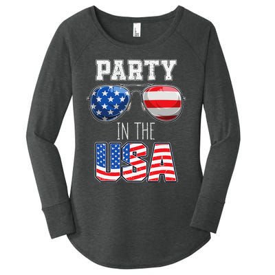 American Patriotic Sunglasses 4th of July USA Flag Women's Perfect Tri Tunic Long Sleeve Shirt