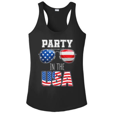 American Patriotic Sunglasses 4th of July USA Flag Ladies PosiCharge Competitor Racerback Tank