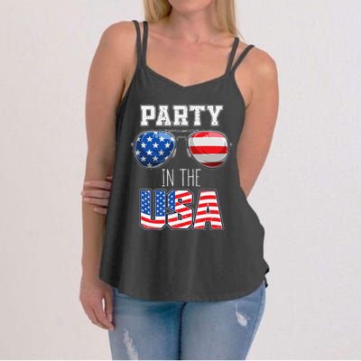 American Patriotic Sunglasses 4th of July USA Flag Women's Strappy Tank