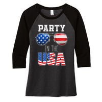 American Patriotic Sunglasses 4th of July USA Flag Women's Tri-Blend 3/4-Sleeve Raglan Shirt