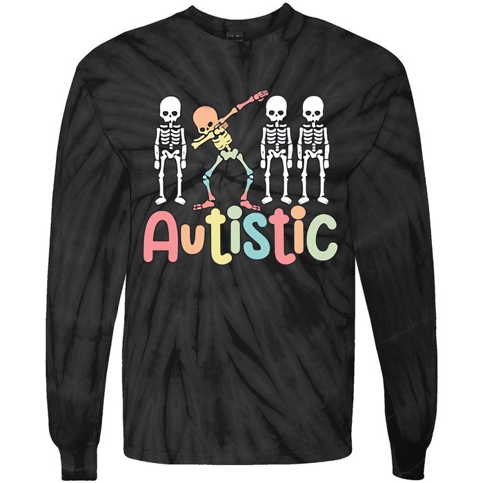 Autistic Pride Skeleton Neurodiversity Autism Proud Autism Awareness Tie-Dye Long Sleeve Shirt