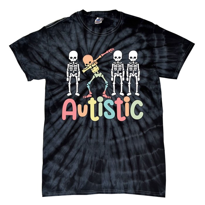 Autistic Pride Skeleton Neurodiversity Autism Proud Autism Awareness Tie-Dye T-Shirt