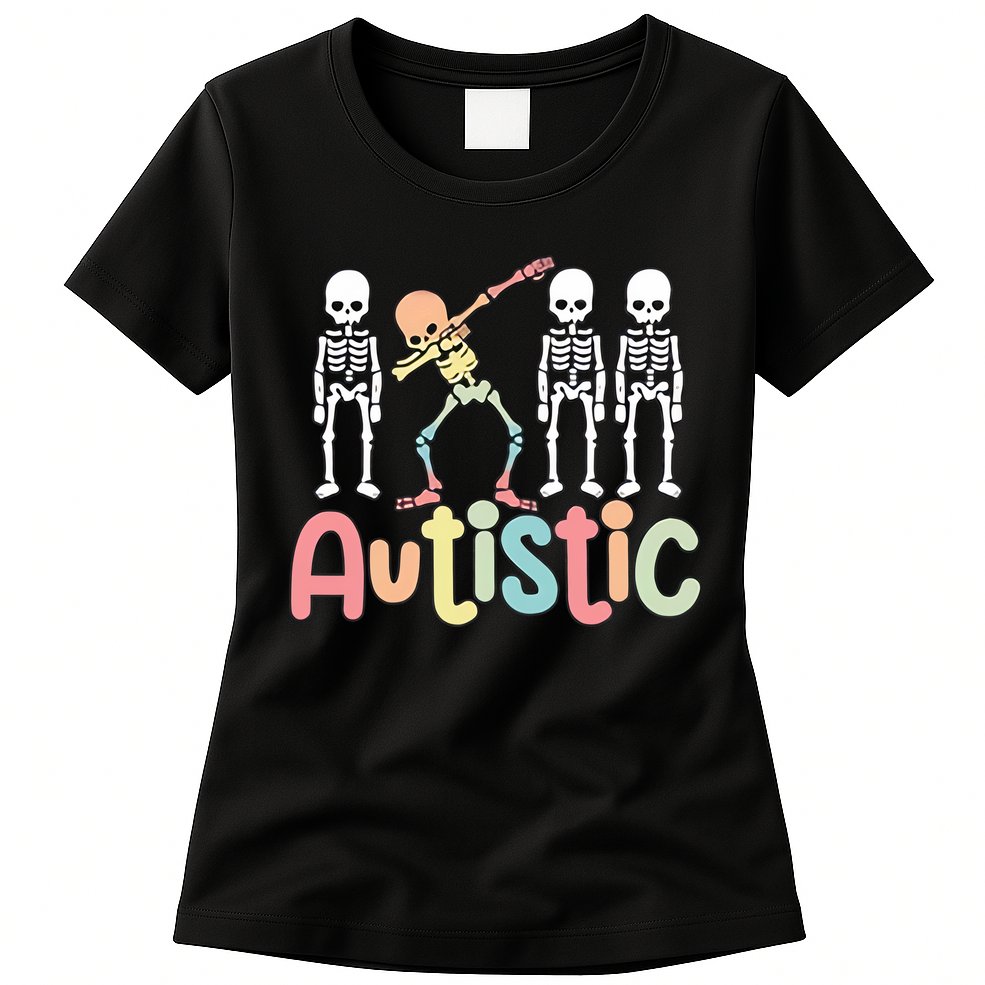 Autistic Pride Skeleton Neurodiversity Autism Proud Autism Awareness Womens T-Shirt