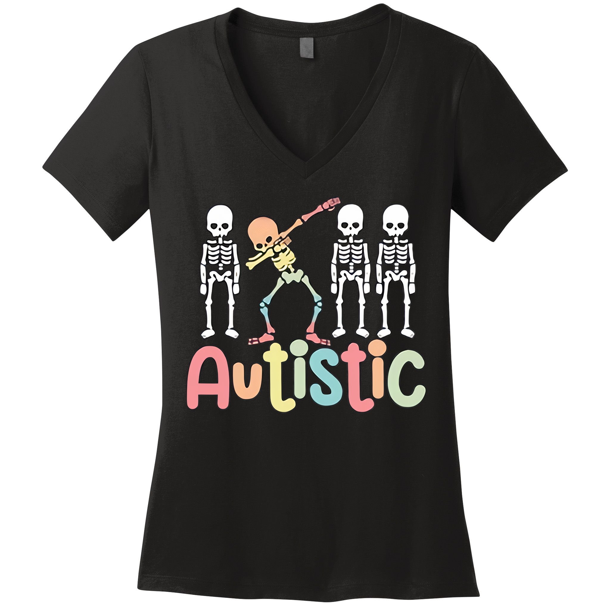 Autistic Pride Skeleton Neurodiversity Autism Proud Autism Awareness Women's V-Neck T-Shirt
