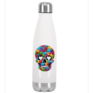 Autism Puzzle Skull Artistic Autism Awareness Support Gift Stainless Steel Insulated Water Bottle