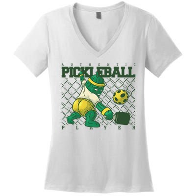Authentic Pickleball Sport Player Women's V-Neck T-Shirt