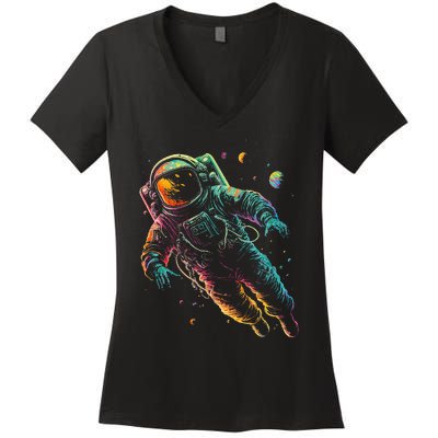 Astronaut Planets Spaceman Cosmonaut Space Cool Graphic Women's V-Neck T-Shirt