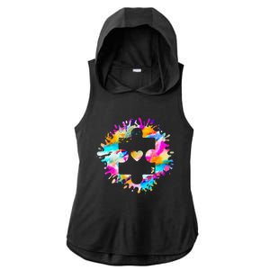 Autism Puzzle Support Autism Awareness Day Autistic ASD Ladies PosiCharge Tri-Blend Wicking Draft Hoodie Tank