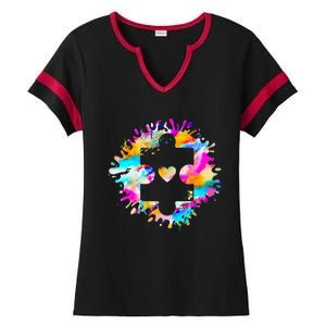 Autism Puzzle Support Autism Awareness Day Autistic ASD Ladies Halftime Notch Neck Tee