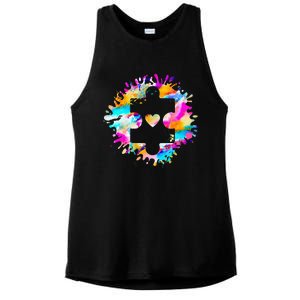 Autism Puzzle Support Autism Awareness Day Autistic ASD Ladies PosiCharge Tri-Blend Wicking Tank