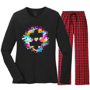 Autism Puzzle Support Autism Awareness Day Autistic ASD Women's Long Sleeve Flannel Pajama Set 