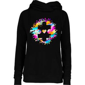 Autism Puzzle Support Autism Awareness Day Autistic ASD Womens Funnel Neck Pullover Hood