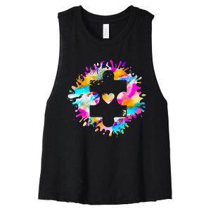 Autism Puzzle Support Autism Awareness Day Autistic ASD Women's Racerback Cropped Tank